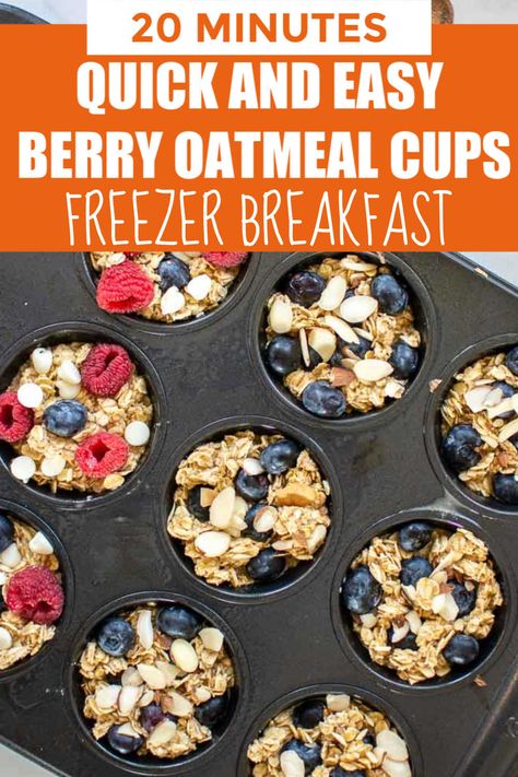 Freezer Baked Oatmeal, Freezer Oatmeal Cups, Frozen Oatmeal Cups, Freezer Oatmeal Bake, Freeze Oatmeal, Easy Baked Oatmeal, Quick Brunch Recipes, Freezable Breakfast, Freezer Desserts