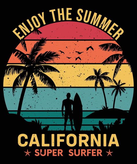 Pool Mural, Beach Shirt Design, Summer California, Street Banners, Beach Retro, Poster Beach, Sunset Shirt, T Shirt Logo Design, Party Logo