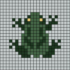 Alpha pattern #124740 | BraceletBook Crochet Tapestry Pattern Beginner, Perler Bead Leaf Pattern, Kandi Frog Pattern, Cross Stitch With Yarn, 20x20 Alpha Pattern, Pixel Beetle, Cross Stitch Patterns Dog, Frog Grid Pattern, Turtle Pixel Art Grid