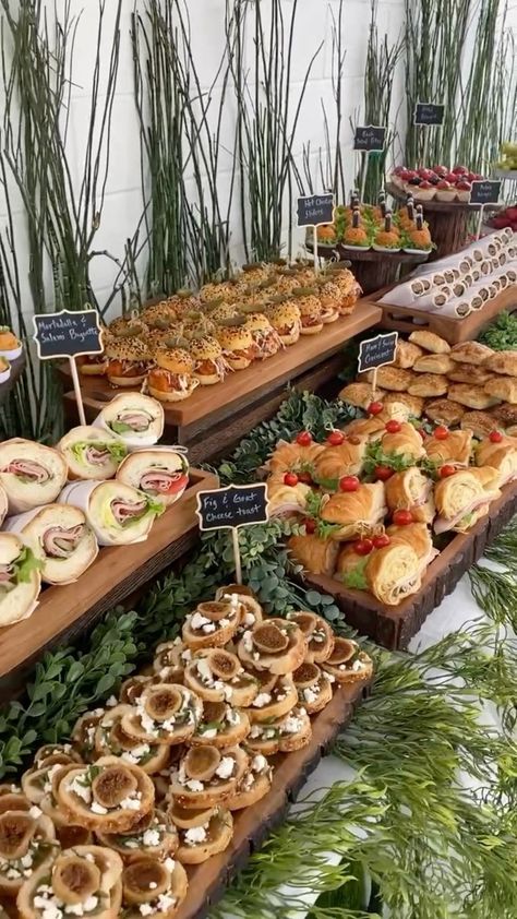 Sandwich Wedding Food, Wedding Meat Buffet, Tea Sandwiches Platter, Wedding Reception Sandwich Buffet, Finger Foods Engagement Party, Finger Food For Engagement Party, Engagement Party Buffet Table, Engagement Party Food Set Up, Finger Food Engagement Party