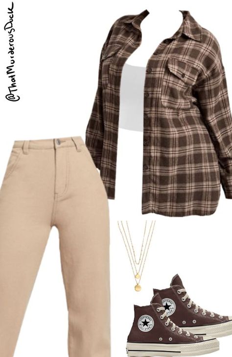 Beige Converse Outfit, Converse Aesthetic Outfit, Brown Converse Outfit, Plaid Top Outfit, Black Flannel Outfit, Brown Flannel Outfit, White Flannel Outfit, Brown Top Outfit, Plaid Flannel Outfit