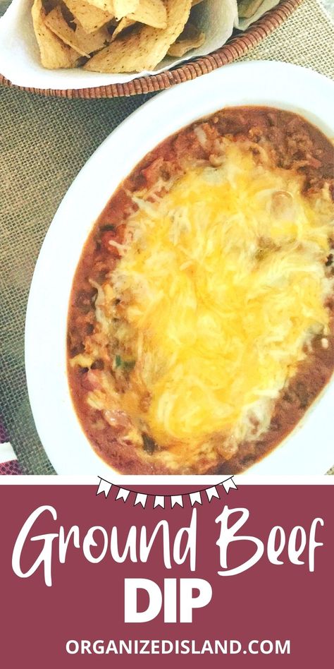 This Ground Beef Dip recipe is easy to make and great with fritos or tortilla chips. Made with beans, cheese and ground beef for a tasty hot appetizer dip. #beefdip#beandip#appetizerdip Cheese Dip With Ground Beef, Ground Beef Dip, Hamburger Cheese Dips, Beef Dip Recipe, Tostitos Dip, Dip With Ground Beef, Easy Cheese Dip, Tailgating Food, Cheddar Cheese Recipes