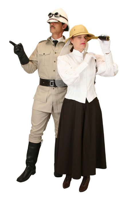 Safari Couple Safari Couple, Soldier Outfit, Safari Costume, Steampunk Costumes, Lady Outfit, Safari Outfits, Steampunk Couture, Vest And Tie, Period Outfit