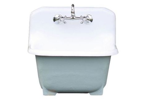 Pitch Blue Vintage Style Deep Basin Dead Stock Cast Iron Porcelain Farm Utility Sink w/New Faucet and Drain If you've been looking for a focal point for yo Small Utility Sink, Utility Sinks, Laundry Pantry, Utility Room Designs, Garden Sink, Laundry Room/mud Room, Cast Iron Sink, Laundry Room Sink, Laundry Design