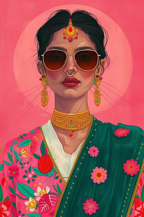 Portrait Palette, Modern Indian Art, Portrait Artists, Indian Illustration, Posca Art, Professional Portrait, Mural Floral, Woman Illustration, Girly Art Illustrations