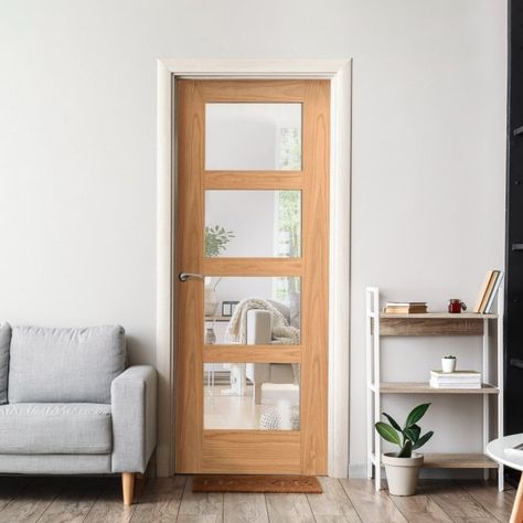 Oak Doors Internal White Trim, Glass Inside Doors, Oak Interior Doors With Glass Panels, Internal Doors With Glass Panels, Interior Glass Doors Ideas, Internal Cottage Doors, Liberty Doors, Leader Doors, Folding Doors Internal