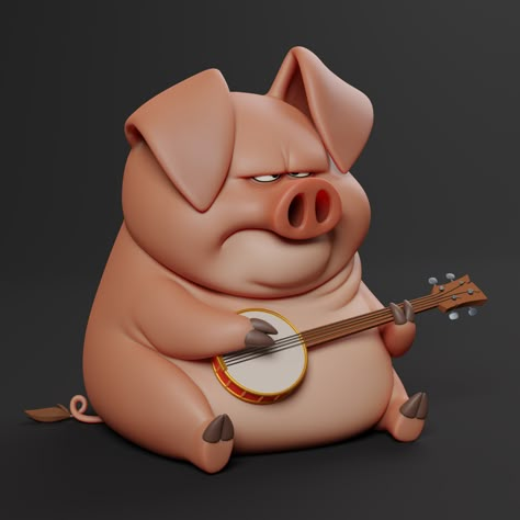 ArtStation - Banjo Player , Jose Pontes Animal Cartoon Characters, Pig Character Design, Pig Character Design Concept Art, Pig Concept Art, 3d Mascot Design, Pig Mascot, Cute Pig Animation, Pig Character, Animal Caricature