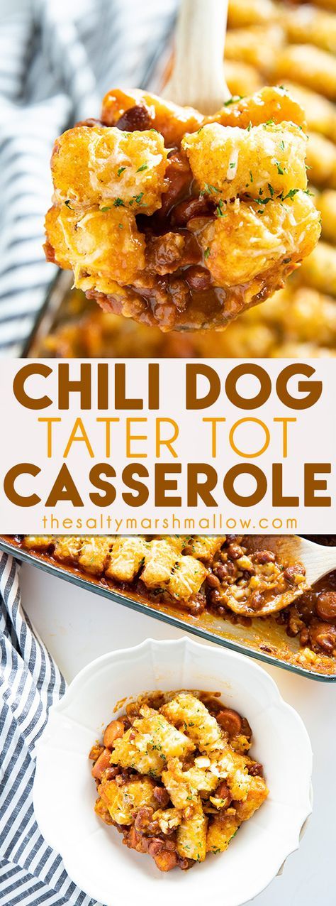 Chili Hotdogs, Chili Dog Casserole, Chili Dog, Tot Casserole, Tater Tot Casserole, Best Casseroles, Chili Dogs, Hot Dog Recipes, Tater Tots