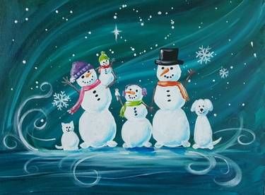 Family Of Snowmen Painting, Snowman Family Painting, Irish Restaurant, Snowman Family, Downtown Portland, Paint Nite, Family Painting, Snowman Painting, Holiday Painting