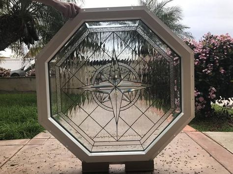 Octagon Window, Vinyl Frame, Flowers Beach, Window Inserts, Landscape Flowers, Vinyl Frames, Stained Glass Window Panel, Window Replacement, Stained Glass Panel