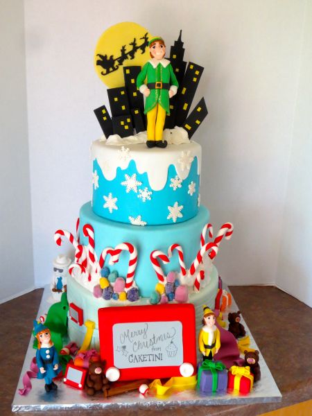 Elf Movie Christmas Cake- I can make a Santa instead of Elf and have cuter elves Elf Movie Party, Elf Cake, Elf Themed Christmas Party, Movie Cake, Elf Christmas Decorations, Inside Cake, Movie Cakes, Movie Christmas, Elf Movie