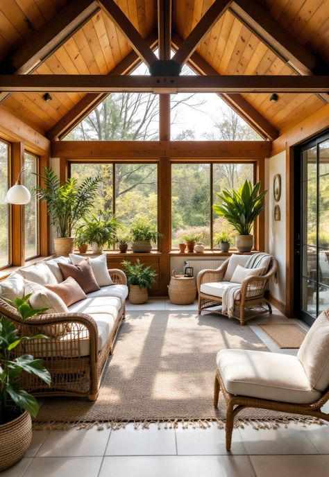 Rustic Living Room Cabin Sunroom Ideas, Farmhouse Sunroom Decorating Ideas, Farm House Lounge, Cabin Sunroom, Rustic Living Room Designs, Rustic Sunroom, Modern Sunroom, Farmhouse Sunroom, Rustic Living Room Ideas