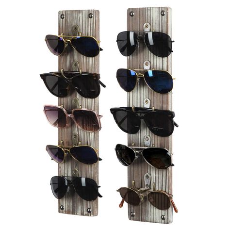 PRICES MAY VARY. [Stylish Sunglass Organizer] Decorative and attractive organizer for all type of eyewear. Hang and display your favorite daily sunglasses on this stylish wall mount wooden organizer in any room The rustic farmhouse style will compliment any room.  [Perfect Space Saver] Make the most of unused wall space in your living room, bedroom, entryway, etc by hanging this sunglass organizer and storing your collections of sunglasses. Keeping your table clean and cluster free. [Functionali Sunglasses Storage Organizers, Diy Sunglasses, Types Of Sunglasses, Sunglasses Organizer, Rustic Wood Wall, Sunglasses Storage, Diy Display, Wooden Organizer, Fa Fal