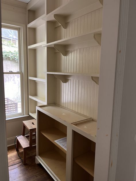 Cheap Shelves, Pantry Plans, Open Pantry, We Are Over The Moon, Pantry Inspiration, Pantry Laundry Room, Pantry Laundry, Inset Cabinets, Butler’s Pantry