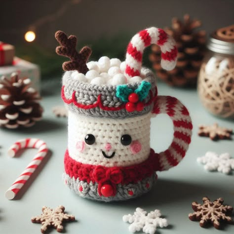 Crochet Mug Cozy, Crochet Santa, Crochet Cozy, Christmas Cup, Basket Quilt, Holiday Crochet, Christmas Crochet Patterns, Fun Crochet Projects, Crochet Basket