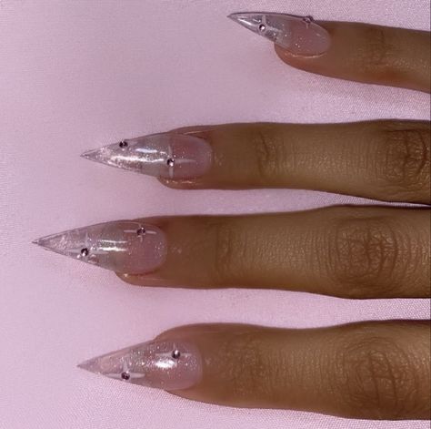 Pink Vampire Nails, Medium Pointy Nails, Clear Nails Aesthetic, Gothic Pink Nails, Clear Nails Glitter, Pointy Pink Nails, Vampire Nails Acrylic, Pink Nails Pointy, Sharp Nails Design