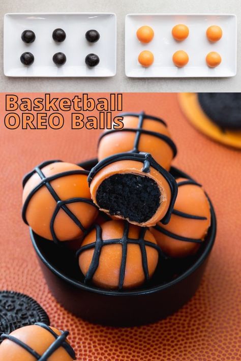 Basketball OREO Balls - A Pumpkin And A Princess Basketball Oreo Balls, Basketball Breakfast Ideas, Basketball Brownies, Basketball Pumpkin, Basketball Cake Pops, Oreo Basketball, Basketball Balls, Oreo Balls Recipe, Cream Cheese Oreo