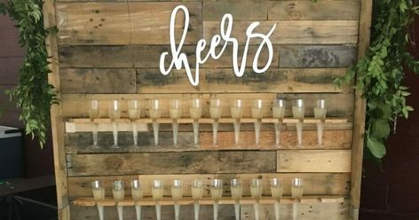 Build A Champagne Wall, Pallet Champagne Wall, Champagne Wall For Wedding, Champagne Wall Diy Instructions, Champagne Flute Wall, How To Make A Champagne Wall, Champagne Board Ideas, Wood Champagne Wall, Champagne Board Wedding