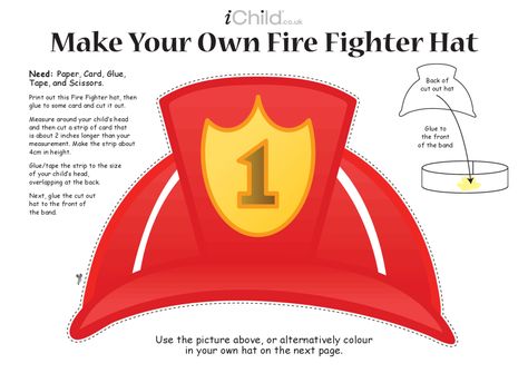 Make a Fire Fighter Hat Craft - iChild Fire Safety Week Preschool, Safety Week Preschool, Tk Crafts, Prop Box Ideas, Hat Craft Ideas, Fireman Crafts, Preschool Community Helpers, Defence Day, History Teaching Resources