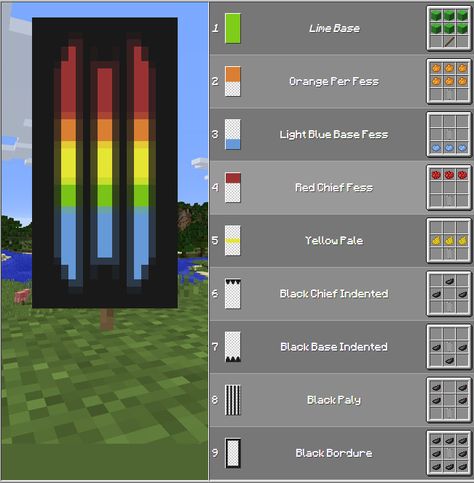 Rainbow banner Minecraft Pinterest, Mcpe Seeds, Minecraft Recipes, Banners Minecraft, Minecraft Cool, Minecraft Island, Cool Minecraft Banners, Minecraft Banner Patterns, Construction Minecraft