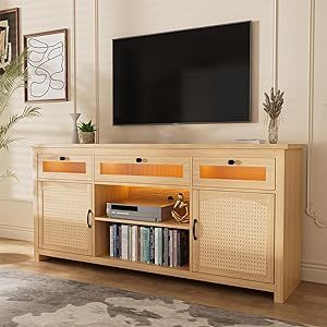 Yeyawomy Rattan Tall Entertainment Center for 65 inch TV, Modern TV Stands for Living Room,Tall TV Stand with LED lights, Storage Cabinet,Adjustable Shelf,Media Console,Wood TV Consoles Tall Tv Stand Ideas, Tall Entertainment Center, Tall Tv, Tall Tv Stand, Tv Stand On Wheels, Tall Tv Stands, 65 Inch Tv, Modern Tv Stands, Tv Stand With Led Lights