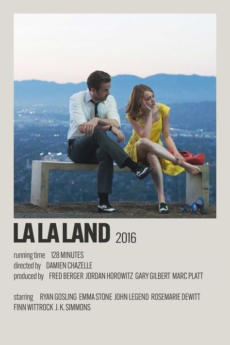 La La Land is a 2016 American romantic musical comedy-drama film written and directed by Damien Chazelle. It stars Ryan Gosling and Emma Stone as a struggling jazz pianist and an aspiring actress, respectively, who meet and fall in love while pursuing their dreams in Los Angeles. John Legend, Rosemarie DeWitt, Finn Wittrock, and J. K. Simmons appear in supporting roles. Show Polaroid Poster, Ryan Gosling And Emma Stone, Absolute Cinema, Rosemarie Dewitt, J K Simmons, Finn Wittrock, Jazz Pianist, The Big Short, Damien Chazelle