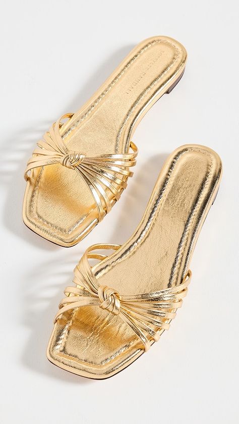 Loeffler Randall Izzie Leather Knot Flat Sandals | Shopbop Homecoming Shoes, Chic Shoes, Summer Flats, Gold Flats, Heel Caps, Gold Sandals, Cute Sandals, Prom Shoes, Loeffler Randall