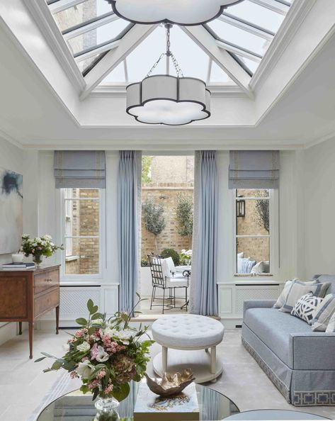 Kensington Mews House Inspirations - Katharine Pooley Katherine Pooley, Wrought Iron Banister, Katharine Pooley, Vaulted Ceiling Lighting, Luxury Home Accessories, Mews House, Country Interior, Sunrooms, On The Corner