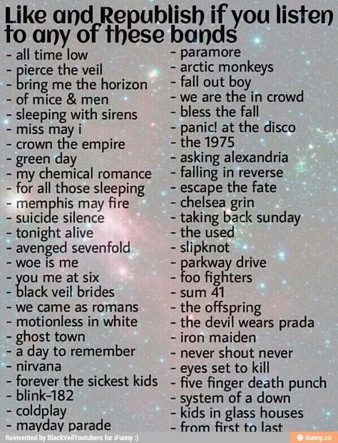 All time low Pierce the Veil Bring Me the Horizon Sleeping With Sirens Green Day My Chemical Romance Black Veil Brides Nirvana Fall Out Boy Panic! At the Disco Linking Park, Tenacious D, Band Quotes, Emo Memes, Falling In Reverse, Of Mice And Men, All Time Low, I'm With The Band, Panic! At The Disco