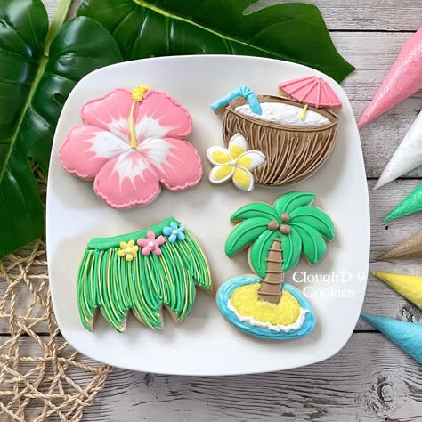 Tropical Cookies, Hawaiian Birthday Cakes, Luau Cookies, Tropical Birthday Cake, Hawaiian Cookies, Summer Birthday Cake, Outside Food, Easton Maryland, Beach Cookies