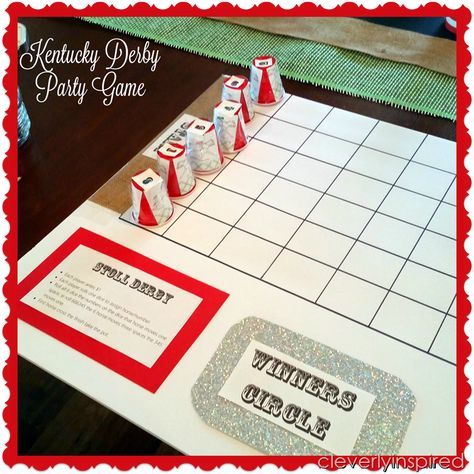 DIY horse racing game (derby party game) @cleverlyinspired (1) Derby Party For Kids, Diy Horse Racing Game, Derby Games For Kids, Derby Party Games Adults, Casino Party Games Diy, Diy Horse Race Game, Horse Racing Game Diy, Kentucky Derby Activities For Kids, Kentucky Derby Party Ideas Games