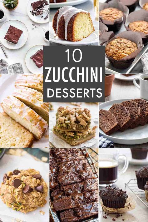 10 Zucchini Desserts Zucchini Dessert Recipes, Zucchini Dessert, Zucchini Banana Bread Recipes, Chocolate Zucchini Cake Recipe, Zucchini Desserts, Zucchini Recipes Dessert, Zucchini Cakes Recipe, Zucchini Banana Bread, Dessert Pie Recipes