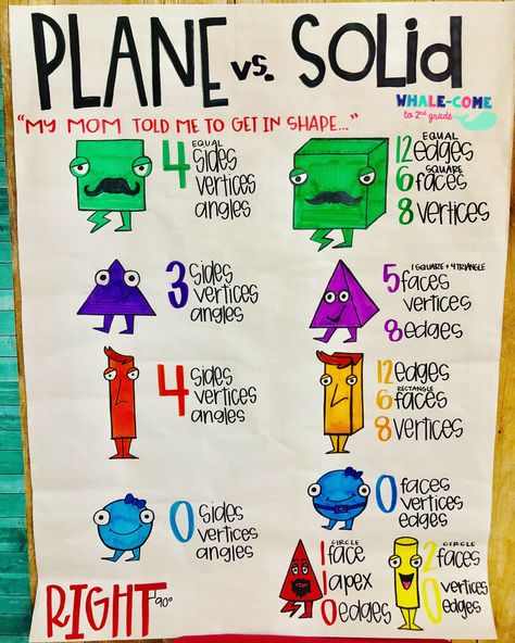 Flocabulary inspired attributes of plane and solid figures anchor chart Plane And Solid Geometry, Solid Figures Project, Shape Anchor Chart, 2nd Grade Math Games, Maths Project, Elementary Math Lessons, Plane Figures, Solid Figures, Small Group Math