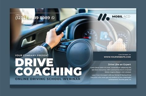 Flat webinar template for driving school | Free Vector #Freepik #freevector #driving-school #driving-lesson #driving-license #car Webinar Template, Learn Car Driving, Hiring Poster, Business Banner, Digital Marketing Social Media, Driving License, Banner Template Design, Driving School, Web Banner Design