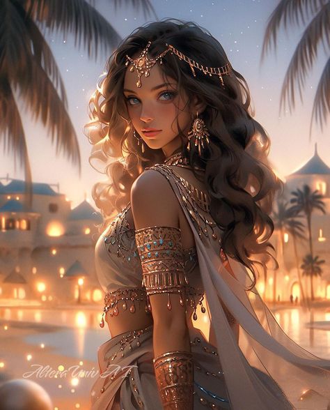 Egyptian Goddess Dress, Egyptian Princess, Arabian Princess, Disney Character Art, Arabian Dress, Indian Princess, Dress Illustration, Royalty Aesthetic, Fashion Illustration Dresses