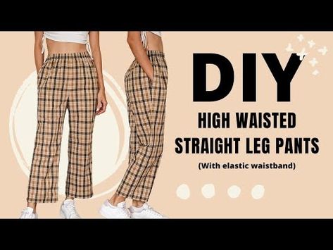 (686) DIY High waisted straight leg pants (With elastic waistband and side pockets) | Sewing tutorial - YouTube Straight Pants Pattern, Easy Pants Pattern, Straight Leg Pants Pattern, Jess Dang, Old Shirt Refashion, High Waisted Straight Leg Pants, Pants Pattern Free, Diy Elastic, Pants Tutorial