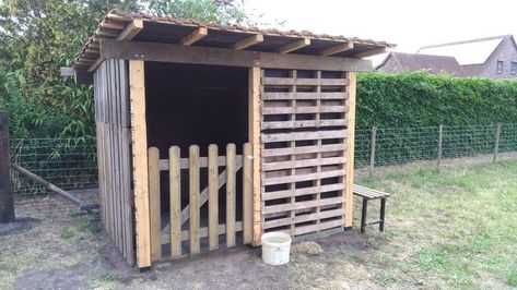 Lamb Shelter Diy, Pallet Sheep Shelter, Sheep House Diy, Goat Pallet Shelter, Pallet Animal Shelter, Sheep House Ideas, Sheep Shelter Ideas, Lamb Shelter, Goat Shelter Diy