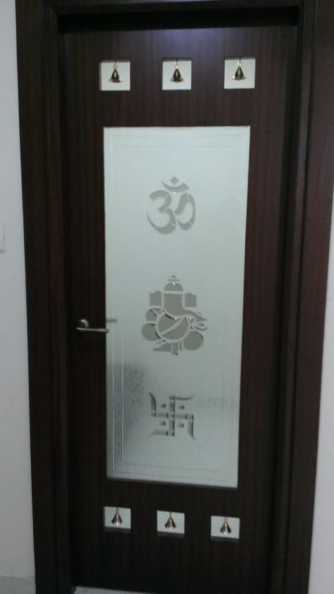 Pooja Room Single Door Design, Temple Glass Door Design For Home, Latest Pooja Room Door Designs, Latest Pooja Room Designs, Puja Door, Maa Tarini, Wooden Cupboard Design, Puja Decoration, Pooja Door