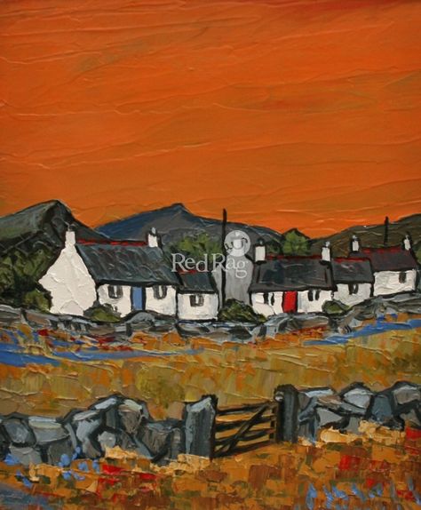 David BARNES - Sunset at Nant Irish Culture Art, Irish Landscape Painting, Celtic Landscape, Irish Artwork, Irish Paintings, Irish Artists, Irish Houses, Red Rag, Modern Art Gallery