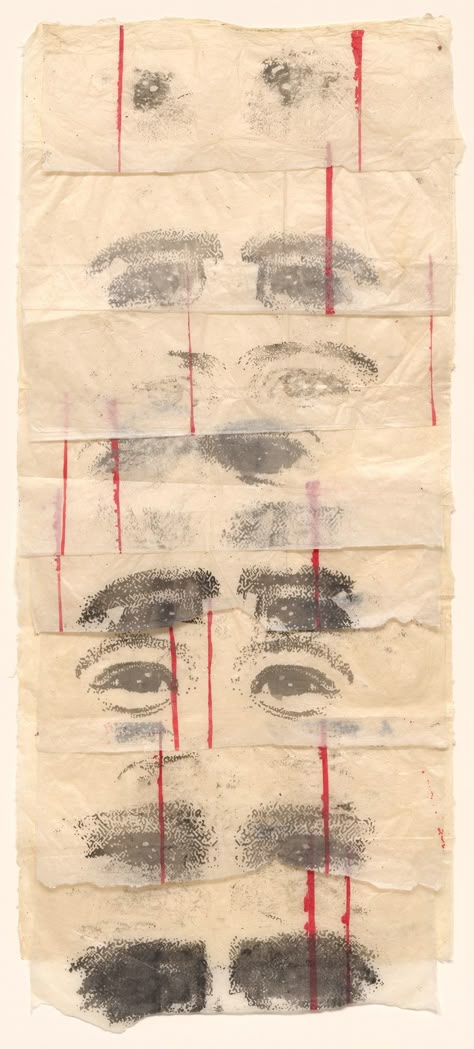 Kiki Smith. Untitled (Fluttering Eyes). 1990. Screenprint and monotype on eight mounted sheets of handmade Nepalese paper. composition and sheet (irreg.): 47 5⁄8 x 20 5⁄8” (121 x 52.4 cm). unpublished. Gift of the artist in memory of Kirk Varnedoe. 52.2004. © 2020 Kiki Smith. Drawings and Prints Kiki Smith Drawings, Alevel Art, Paper Composition, Kiki Smith, Art Alevel, Print Media, Sam Heughan, Sculpture Installation, Weaving Art