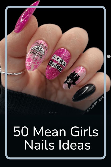 Are you ready to channel your inner Regina George or unleash your Pink Wednesdays? Dive into the world of Mean Girls nails, where creativity meets sass. From iconic quotes to trendy designs, these nail art ideas will have you feeling like the ultimate queen bee. Get inspired and let your nails do the talking – it's time to slay! Mean Girl Nails, Girls Nails Ideas, Mean Girls Nails, Movie Inspired Nails, Wednesday Nails, Edgy Nail Art, Girls Nail Designs, Iconic Quotes, Queen Nails