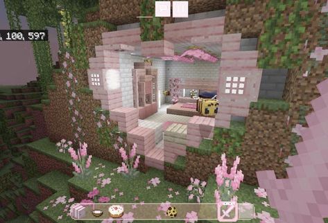 ْ (@heartzcore_) on X Cute Minecraft Date Ideas, Simple Pink Minecraft House, Heart House Minecraft, Cherry Blossom Bedroom Minecraft, Minecraft Heart House, Minecraft Heart Pond, Small Minecraft Cottage, Minecraft Building Ideas Pink, Minecraft Cave Ideas