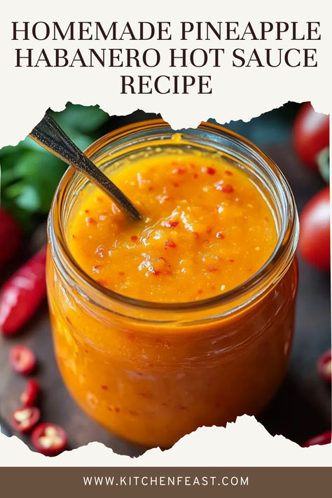 Learn how to make this sweet and spicy Pineapple Habanero Hot Sauce at home. Perfect for adding a tropical twist to your favorite meals! Habanero Hot Sauce Recipe, Hot Sauce Recipe, Spicy Pineapple, Habanero Hot Sauce, Hot Sauce Recipes, Tropical Twist, Favorite Meals, Sweet And Spicy, Sauce Recipe