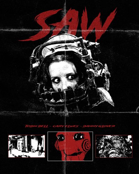 Saw (2004) #saw #pelicula #movie #posters #movieposter #2004 Seven Poster Movie, Scary Movie Posters Horror Films, Saw Poster 2004, Saw 2004 Poster, Scary Movies Posters, Saw Movie Poster, Movie Poster Graphic Design, Horror Movie Collage, Saw Wallpaper