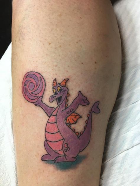 Lisa's new Figment tattoo with Epcot logo for him. Figment Tattoo, Figment Disney, Disney Inspired Tattoos, Tattoo Disney, Disney Tattoo, Disney Tattoos, Get A Tattoo, Disney Pins, Disney Inspired