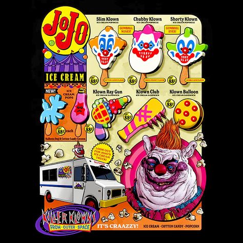 Killer Klowns From Outer Space Art, Space Movie Posters, Outer Space Tattoos, Clown Pics, Killer Klowns From Outer Space, Outer Space Art, Horror Cartoon, Scary Movie Characters, Horror Movie Icons