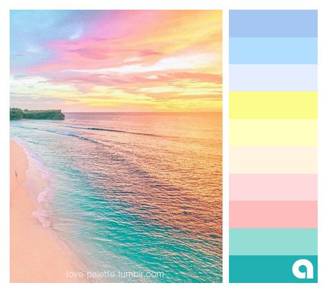 Palettes of life. Love of color. Hues of feelings. Colors are everywhere! I just follow them! I find pretty pictures on the internet and get inspired. I use Photoshop to handpick the color palettes. Pink Beach Color Palette, Pastel Beach Color Palette, Turquoise Branding Color Schemes, Color Palette Sunrise, Galaxy Color Palette, Beach Color Palette, Beach Palette, Beach Color Palettes, Sunset Color Palette