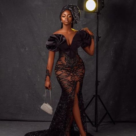 2021/2022 Latest Owambe Gown Styles for Ladies. - Ladeey Black Mermaid Wedding Dress, Black Mermaid Dress, Dinner Gown, Second Dress, Black Dinner, Lace Gown Styles, Black Bridesmaids, African Wedding Dress, African Lace Dresses