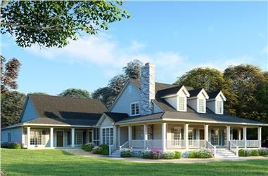 Mother In Law Apartment, Wrap Around Porch, Single-Family Home Designs Multigenerational House Plans, Country Farmhouse Plans, Multigenerational House, Inlaw Suite, Southern Style House Plans, In-law Apartment, Elevation Plan, Farmhouse Style House Plans, Casas Coloniales