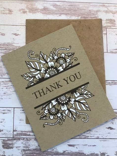 handmade thank you card from My Sweet Petunia ... kraft base with black and white ...  Gina K Designs Kristina Werner, Gina K Designs, Handmade Thank You Cards, Vintage Stickers, Gina K, Handmade Stamps, Brown Paper, Vintage Cards, Petunias